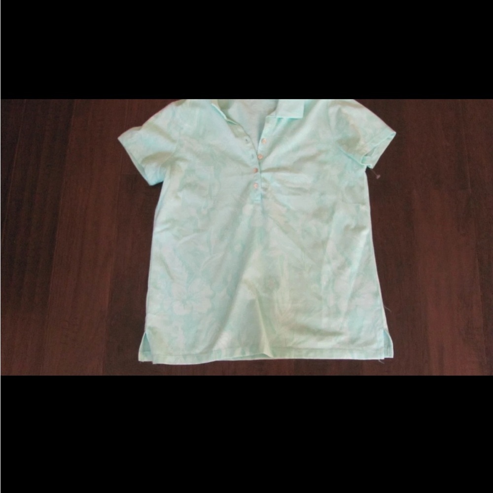 Carribean Joe short sleeves green floral top golf shirt 3/4 button up medium